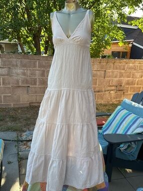 Sea spice Women's V-Neck Tiered Maxi Dress in Beige